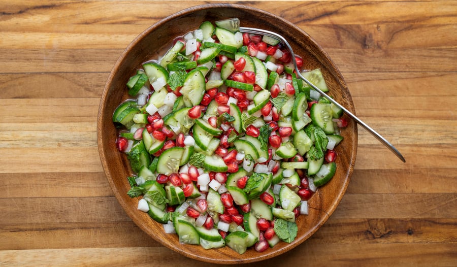 Pomegranate, Cucumber and Radish Salad with Mint