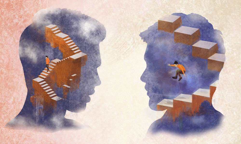 What is intuition: image of two heads inside which different thought processes can be seen
