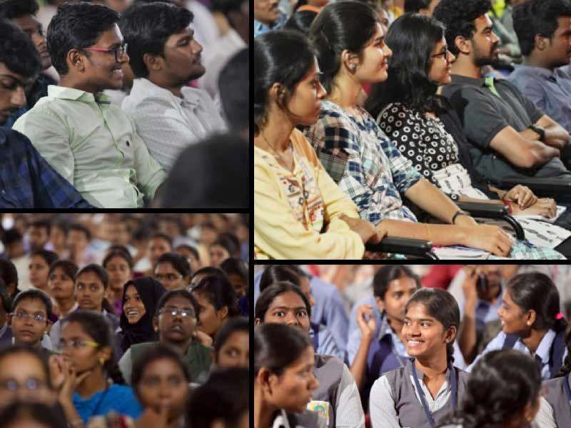 Students of Tamil Nadu Agricultural University listening to Sadhugru and the moderators at the Youth AND Truth in their University | The Pulse of Youth AND Truth - TNAU