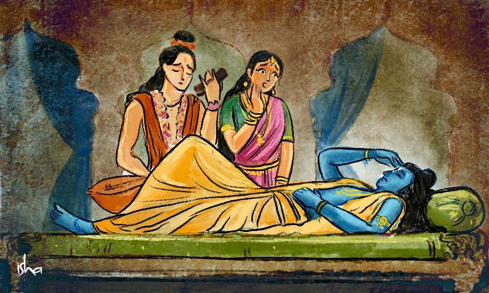 Rare Krishna Stories: depiction of Krishna having a headache