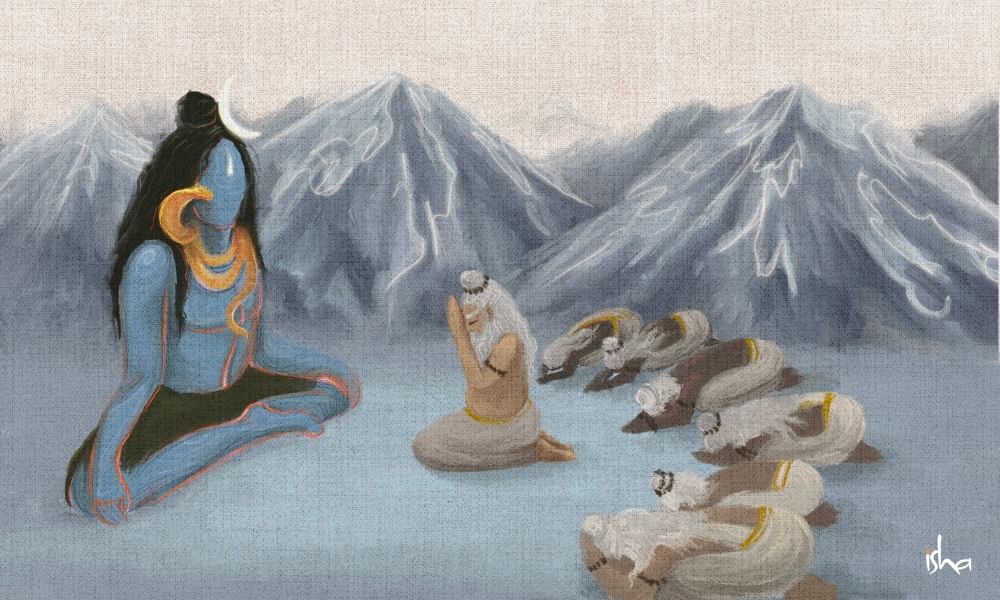 drawing of adiyogi and saptarishi by isha