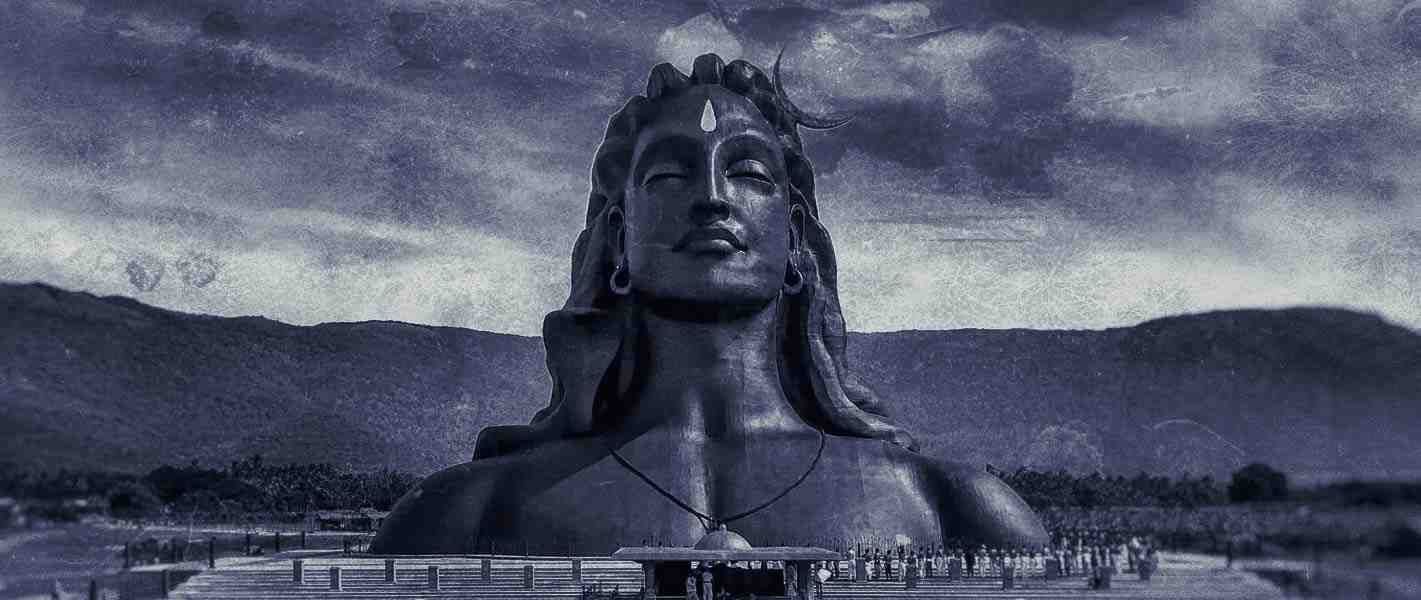 Front side of lord Shiva the Adiyogi statue in black and white.