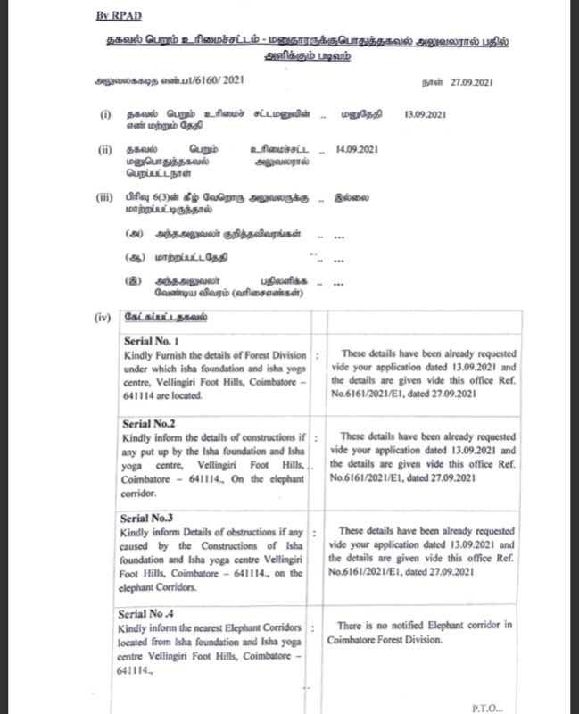 No Land Encroachment, Intrusion into Elephant Corridor by Isha Yoga Centre: TN Govt's Reply on RTI