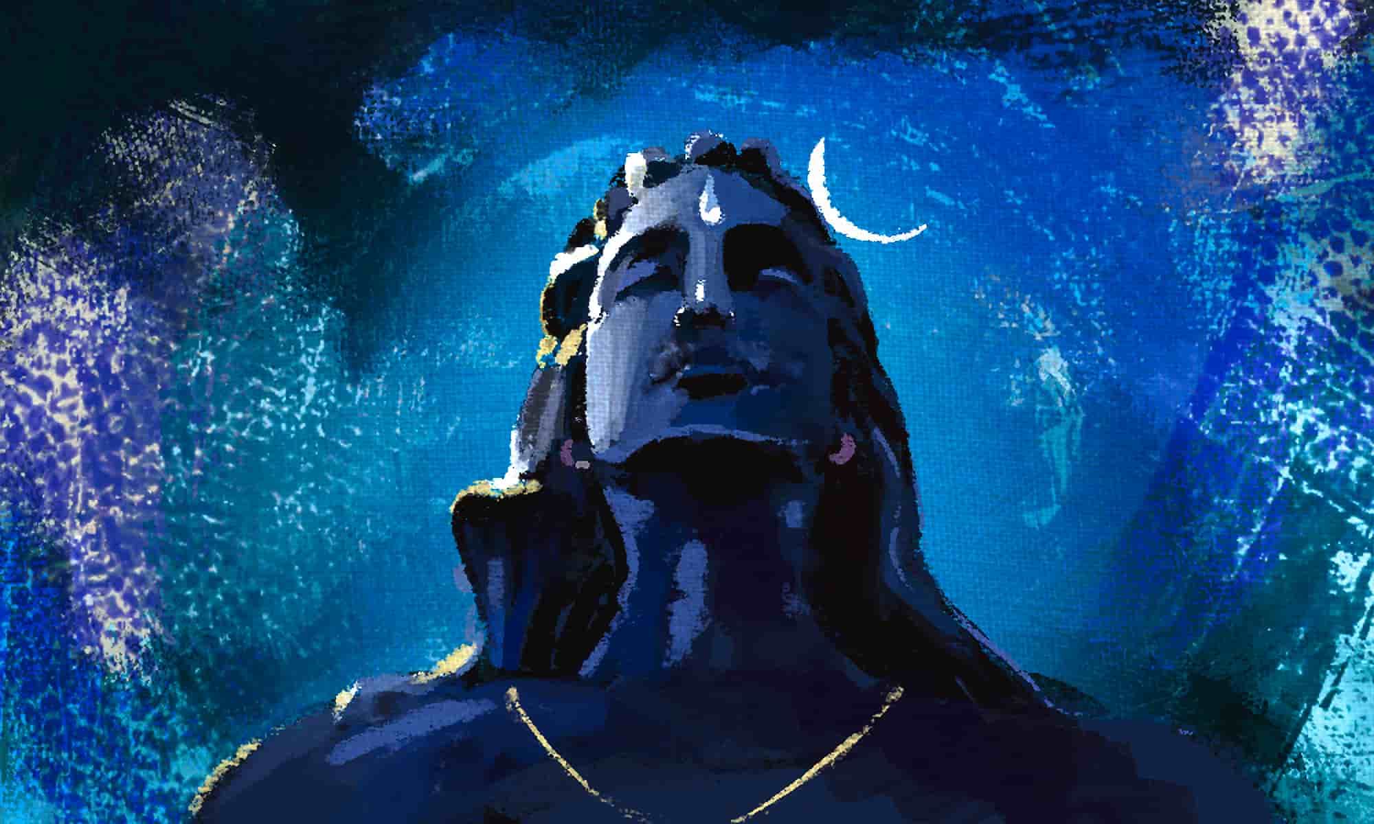 Picture of Adiyogi statue. Shiva is also known as mahadeva