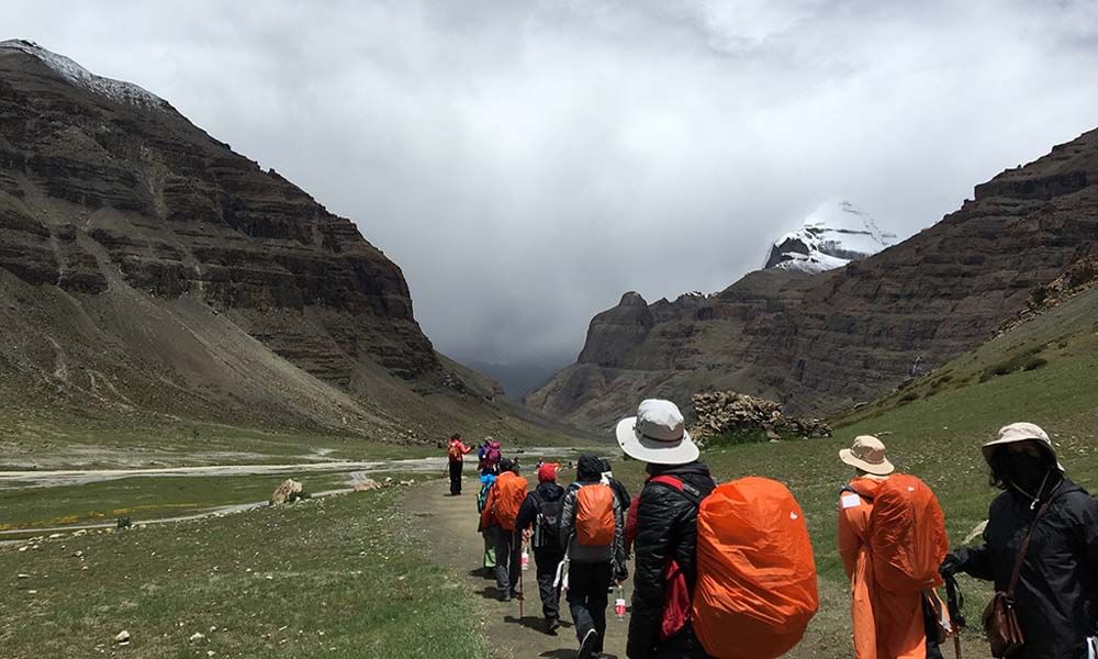 Pilgrims walking towards Kailash