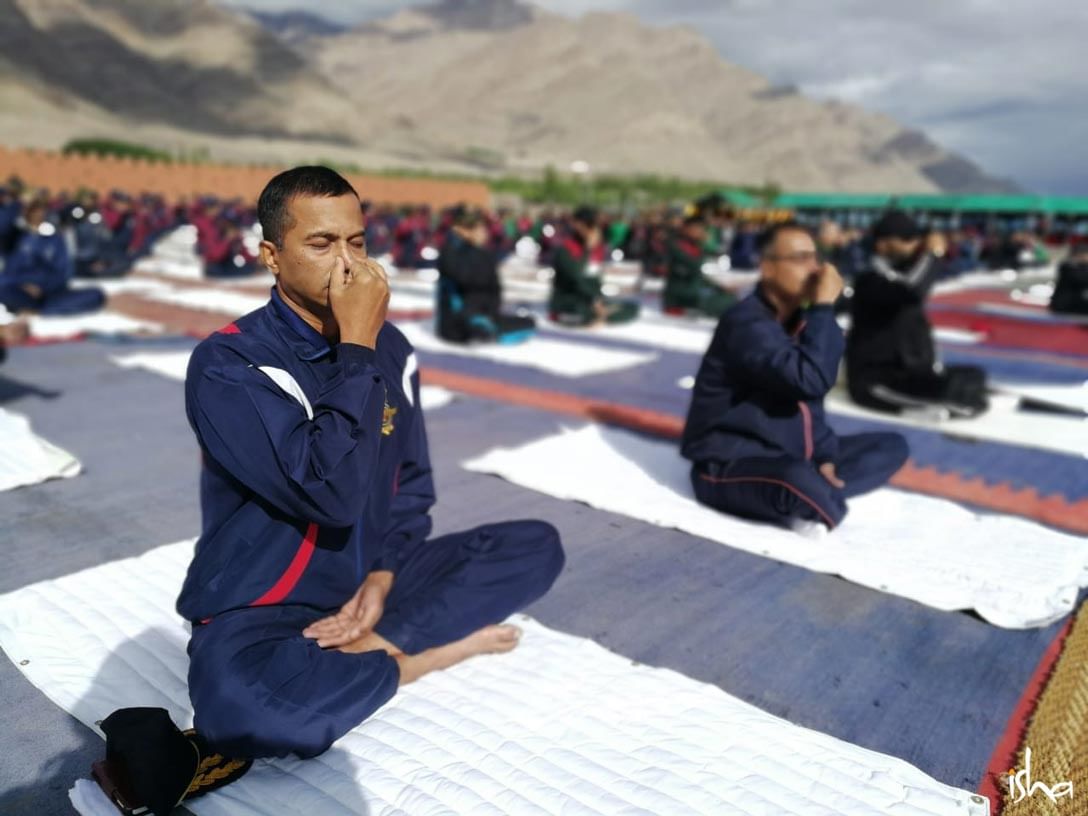 Indian Army Soldiers at Leh practicing Nadi Shuddhi and other Yogic practices