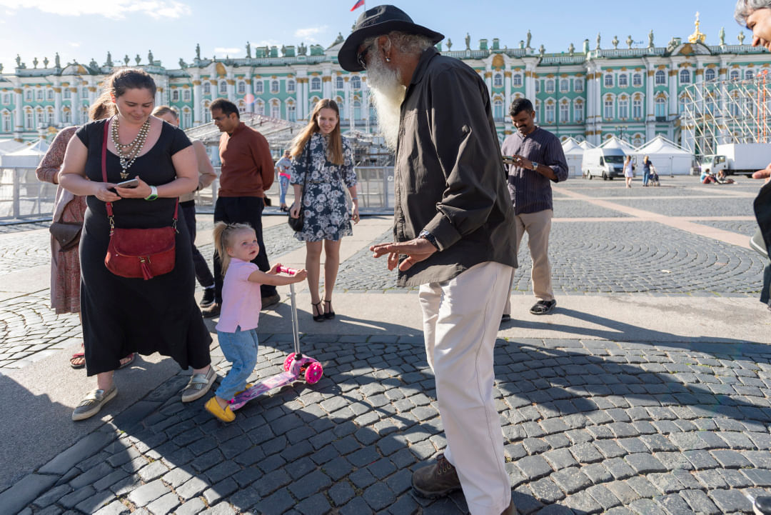 Sadhguru on a city tour in St. Petersburg, Russia, June 2018