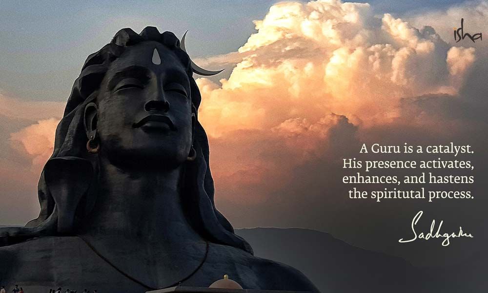 Quote for Guru Purnima with Adiyogi statue.