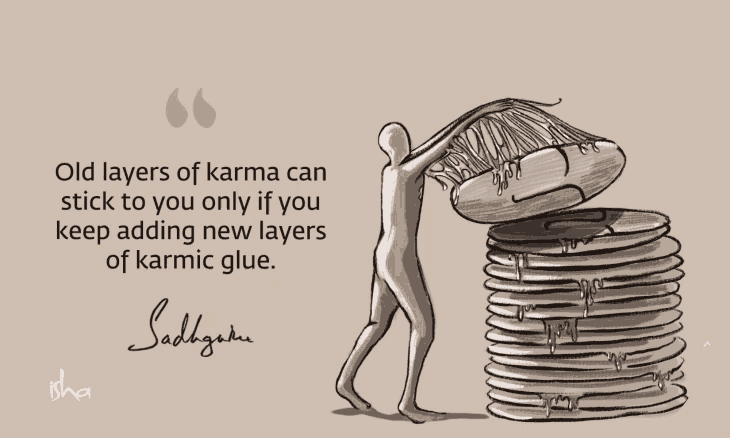 Quote on karma showing figurine recreating trying to drop its karma but it is glued to the hands.