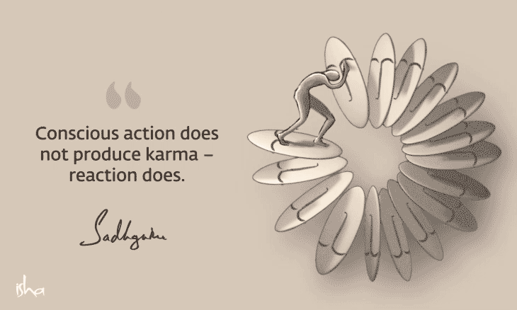 Quote on karma showing figurine trying to push away its karma, but ending up in a circle.