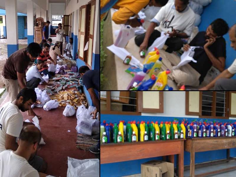 Cleaning supplies getting ready for people affected by the Kerala floods