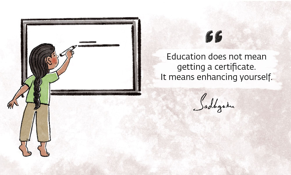 Education quotes artwork, with child writing on a board.