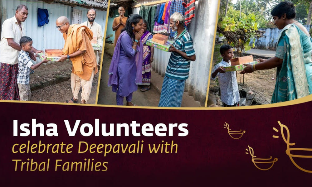 Isha Volunteers celebrate Deepavali with Tribal Families